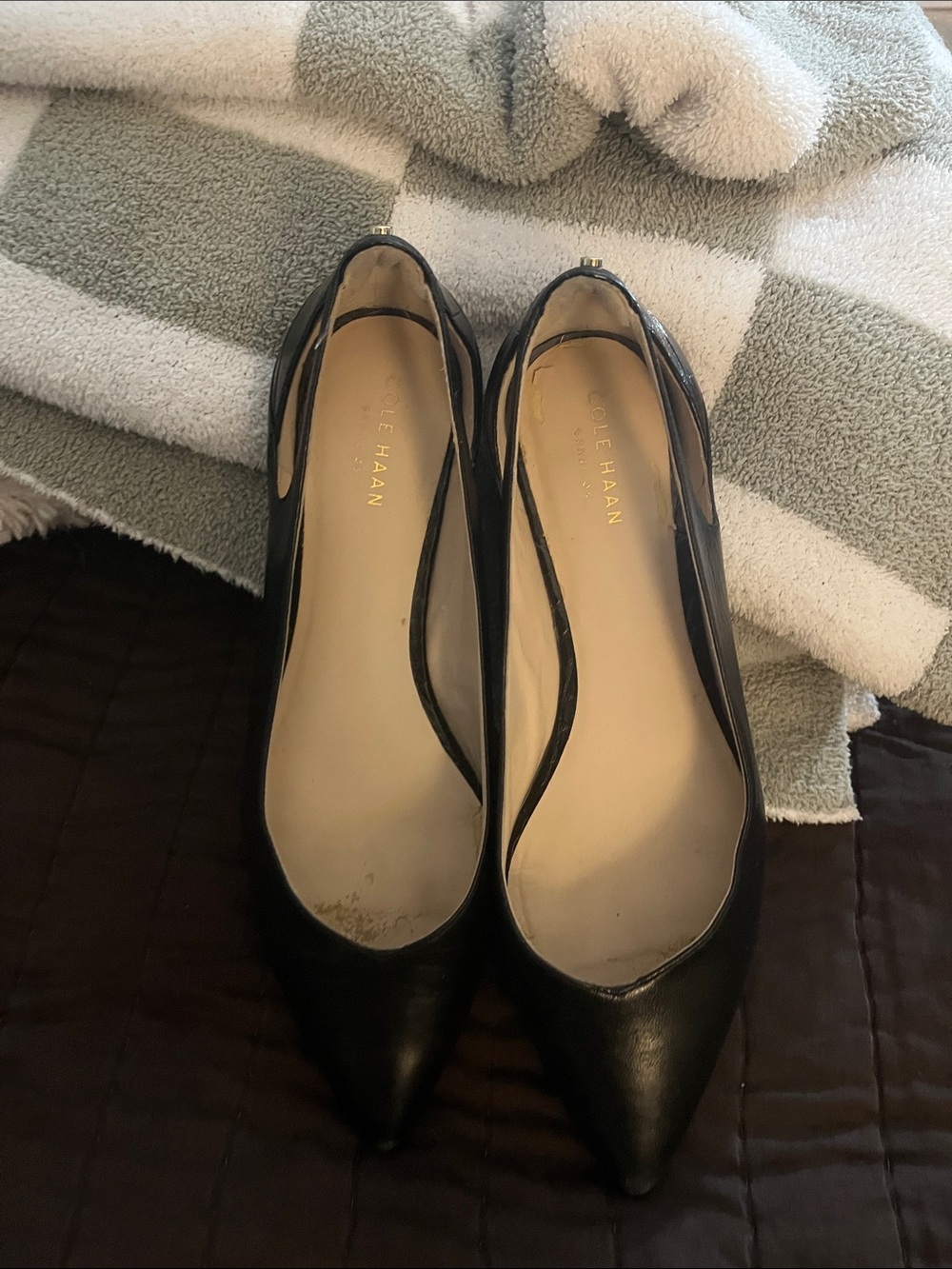 Cole Haan Black Pointed Toe Leather Flats